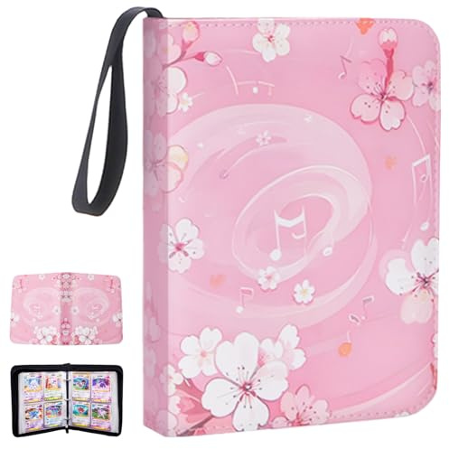 CLOKORIA Classeur de cartes pour filles, 440 cartes à collectionner avec 55 pochettes, 4 poches pour cartes de jeu TCG, collection de cartes de sport, album à collectionner (fleurs)