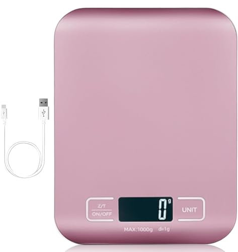 BAIFULAI Bilancia da cucina digitale, 10 kg/1 g, bilancia da cucina digitale, ricaricabile USB, con display a LED e funzione tara, multifunzione per cottura e cottura