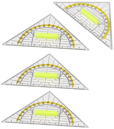 4 Piezas Triángulo de Geometría,Transportador de Angulos Nautico,Regla Triangular Multifuncional de Plástico,Tablero de Angulos Medición Portátil para Escuela,Universidad,Oficina,Niños y Estudiantes