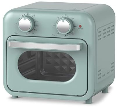 Empotec Mini freidoras de aire caliente, horno vintage, 230 grados, temporizador, verde, 10 l, potencia 730-870 W, voltaje 220-240 V, botones multifunción