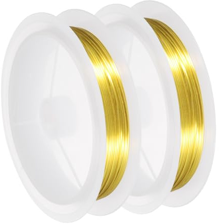 sourcing map 2PCS 26 Gauge(0.4MM) Copper Wire for Jewelry Making Tarnish Resistant Beading Wire for Jewelry Making Crafts Supplies, Gold,10M