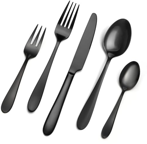 EIUBUIE Schwarzes Besteck Set 6 Personen, 30 Teiliges Edelstahl Besteckset