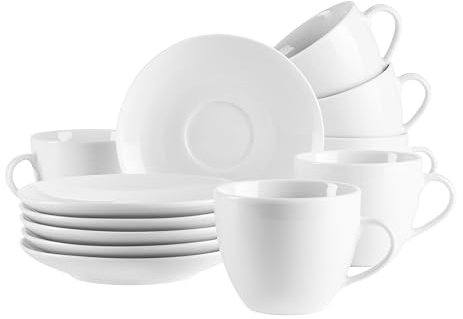 MÄSER, Serie Barca - Juego de tazas de café para 6 personas, porcelana blanca, sencilla, elegante, atemporal, porcelana, color blanco