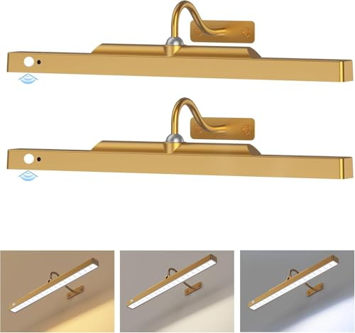 Kryoza Battery Operated Gallery Lights for Wall Brass– Motion Sensor Picture Light, 5000mAh Wireless and Dimmable 3CCT Art Light Over Frame, Paintings, Photos, Mirrors (2Pack)