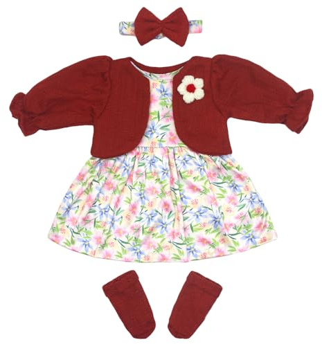 ZWOOS Ropa para Muñecas Bebés 50-55 cm, Abrigo Rojo con Vestido Floral Compatible con New Born Baby Muñecas, Regalos para Niñas y Niños