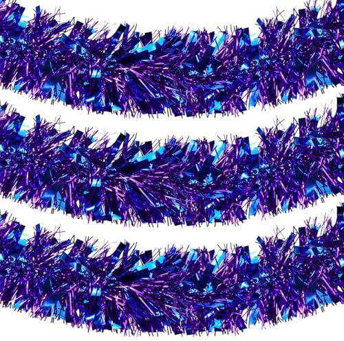 Kunjocy 32.8Ft Christmas Tinsel Garland, Metallic Mylar, Blue Purple