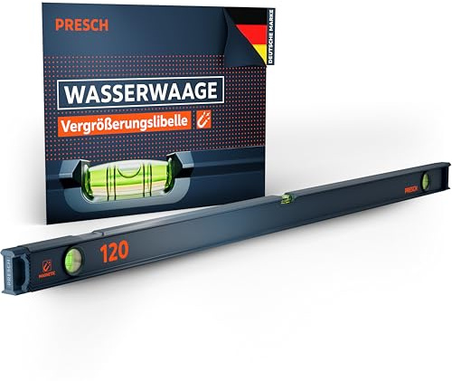 Presch Niveau à Bulle Magnétique 120cm - Fiole incassable avec pente 2% - Fenêtre de lecture verticale - Embouts antidérapants innovants - Surface de mesure précise