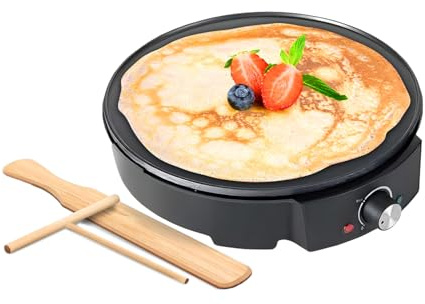 Wintem - Crepiera Elettrica da 1200W con Rivestimento Antiaderente, Spatola in Legno Inclusa, Cottura Veloce, Perfetta per Crepes Dolci o Salate, Ideale per Uso Domestico e Merende Creative