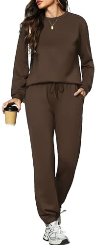 Aottori Completa Sportiva Donna Due Pezzi Tuta da Ginnastica Elegante Tute Casa Cotone Felpa Manica Lunga e Pantaloni Della Sportwear per Jogging Training Yoga Marrone XL