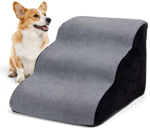 Nobleza Escalier pour Chien 40cm, Étape pour Animaux en Éponge avec Couvercle Amovible, Échelle pour Chiot, Chat et Animaux Agés, pour Lit et Sofa, Léger, Durable, 35x56x40cm, 3 Marches, Gris