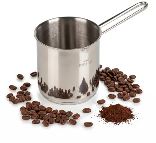 ROSMARINO Teiera per moka a induzione, in acciaio inox, 1225 ml, modello 2025, moderna caffettiera turca Cezve con fondo in acciaio a 3 strati (1225 ml)