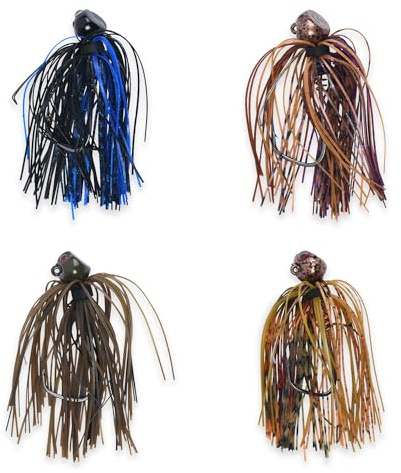 Fish Hog CPR Football Jig, Bass Jigs Weedless Fishing Lures Jigs for Bass Fishing - Crawfish Imitator with Flat Head & 3D Red Eyes, 5/0 Hook, 3/8 Oz - Pack of 4, Made in USA