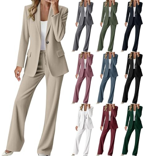 Generisch Trajes de pantalón para mujer elegante de dos piezas, traje informal festivo de pana ajustado, traje de negocios de un solo color, conjunto de pantalones, traje de pantalón deportivo, blazer