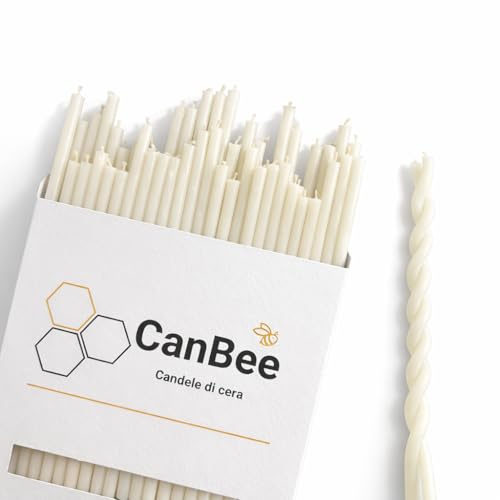 50 Candele Sottili Bianche in Cera d’Api Naturale – 18 cm x 0,6 cm – Stoppino in Cotone – Senza Fumo – Durata circa 60 Minuti – Ideali per Meditazione, Yoga, Rituali e Relax – CanBee