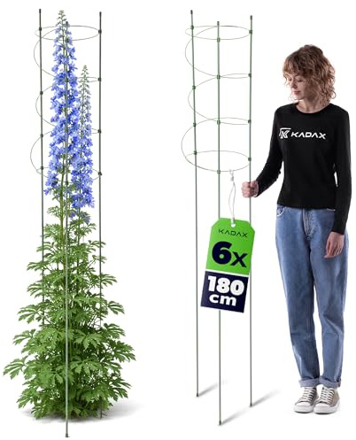KADAX perennstöd 180 cm, 6 stycken, blomhållare av belagd metall, rankspiral för perenner, blommor och höga växter i trädgården, tomatstöd