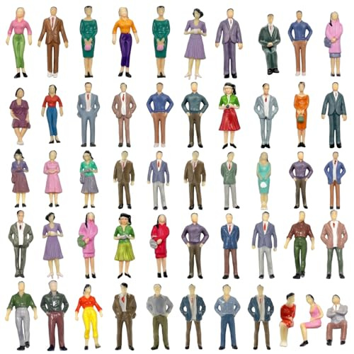 Orsefeliy 50Pcs Mini People Figures, 1: 50 Plastic Miniature People Figures, Colorful Mini Figure for Architectural Models, Miniature Landscapes and Dollhouse Decor