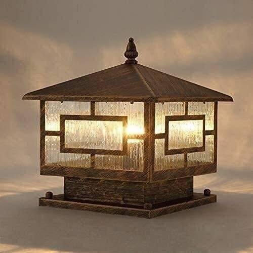 QUSYZD Lampada da Esterno E27 a Colonna in Bronzo Rustico Europeo, Impermeabile IP65, con colonne in Vetro Satinato, Lanterna per cancello, Prato, apparecchio di Illuminazione,