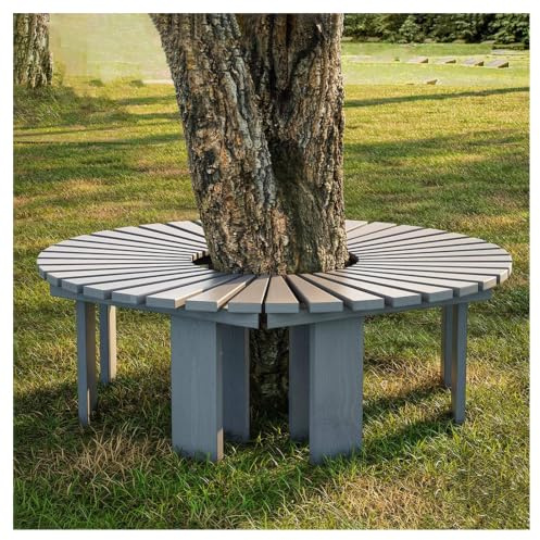 Circular uteplats sittplatser, trä wrap Around trädbänk väderbeständig | Cirkulär uteplats med ram av massivt trä, böjd trädbänk Allvädersställ for växtställ(Gray)