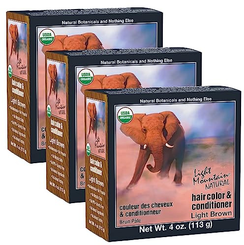 Light Mountain Henna Hair Color & Conditioner - Light Brown Hair Dye for Men/Women, Organic Henna Leaf Powder and Botanicals, Chemical-Free Semi-Permanent Hair Color, 4 Oz (Pack of 3)