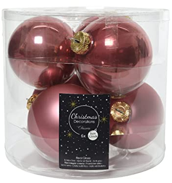 Schachtel mit sechs Kugeln Weihnachtskugeln Pink sortiert Satin Gloss 8 cm