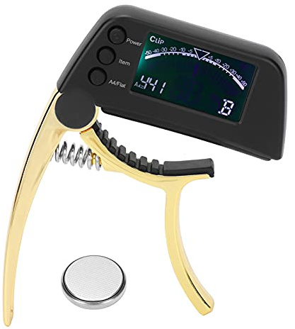 Accordeur de Capo de Guitare 2 en 1 Multifonctionnel avec écran LCD pour Basse Chromatique de Guitare électrique Folk Acoustique Normale(d'or)