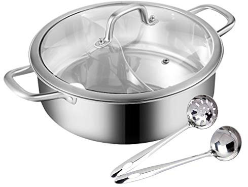 Ø28cm/32cm Edelstahl Topf Hot Pot Cookware mit 2 Kammern + Glasdeckel Feuertopf (Ø28cm)