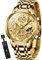 OLEVS Skelettuhren für Herren Gold Analog Quarz Multifunktional Chronograph Easserdicht Luxuriös Modisch Leuchtend Armbanduhren für Herren