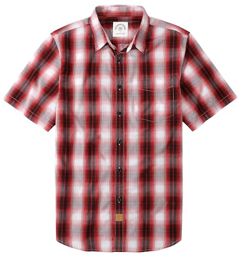 Dubinik® Camicia Uomo Maniche Corte Estiva Manica Corta Casual Worker Cowboy Leggera Camicia Maniche Corte Uomo Regular Fit Bianco Rosso Pallido L