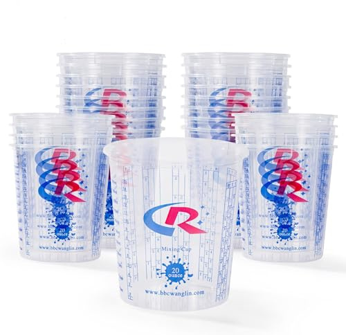 CR CHRWLIN Paint Mixing Cups with Measuring Scale, 12Pack 680ml (20oz) Sturdy PP Plastic Reusable Cups for Solvent & Automotive Paint, Acrylic Paint, Resin Varnish, Lab, DIY
