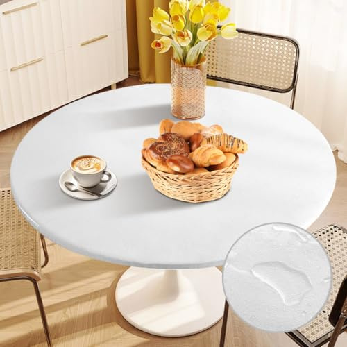 Mantel de mesa redonda, diámetro 48, lavable, elástico, para exterior, resistente a la intemperie, en plástico TPU, película protectora de mesa para jardín, restaurante, ideal para 90 a 110 cm
