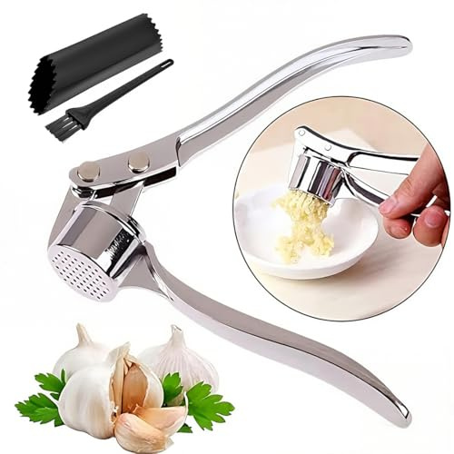 EJRUP Prensa de Ajo Profesional para Cocina, Prensa Ajos Acero Inoxidable, Picadora y Cortadora de Ajos 2 en 1, Prensa de Ajos Apta para Lavavajillas