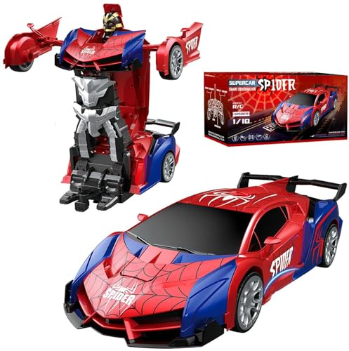Voiture Télécommandée Spider Jouet Enfant 3 4 5 6 7 8 9+ Ans,2 en 1 Transformable Radiocommande RC Robots,Transformable RC Spider Car Radiocommande,Voiture RC 2,4 GHz & Robot Rotation 360° Jouet (B)