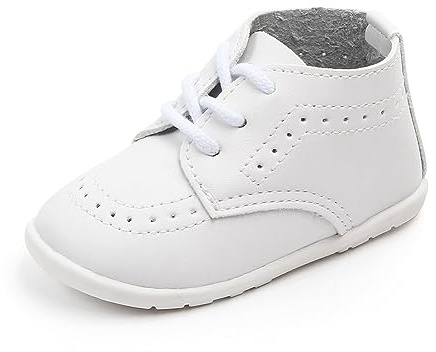 Scarpe primi passi in pelle, da principessa, per ragazze, ballerine, piatte Mary Jane, suola morbida, antiscivolo, in pelle, per neonati, battesimi, matrimoni, feste, balli, bianco, 19 EU