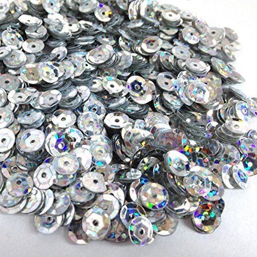 1400 Pailletten - Ø 6mm - Riesige Auswahl an Farben (Silber Glitzereffekt)