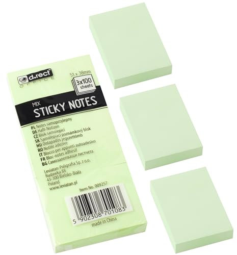 D.RECT - Haftnotizen (51x38mm) | Haftnotizzettel für Büro | Selbstklebende Notizzettel | Klebezettel | Sticky Notes | 3 Stücke x 100 Zettel | 300 Blatt | Gelb, 5902308701090