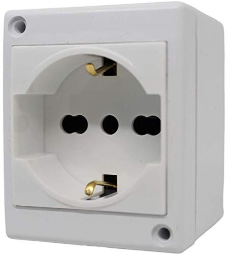 PATABIT Presa Elettrica Da Muro Esterno Parete | Scatola Doppia Schuko Bipasso | Presa corrente Bianche (1)