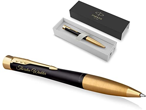 PARKER Urban Kugelschreiber Twist mit Gravur | Premium Stift | Geschenkbox | blaue Tinte | edel | personalisiertes Geschenk | Namen | graviert | Jahrestag | Geburtstag (Muted Black G.C.)
