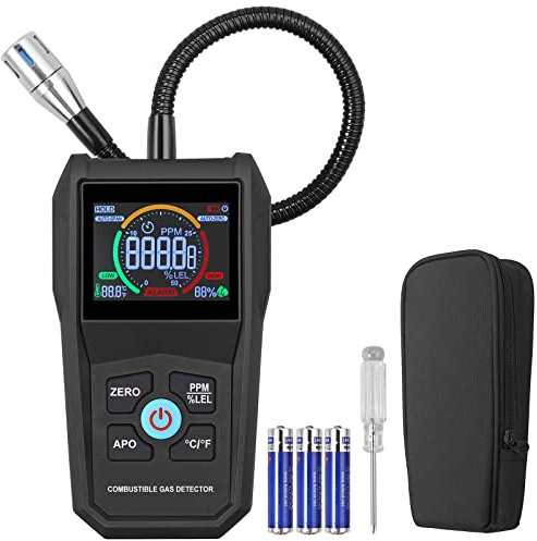 XUNTOP Erdgas Gasmelder Tragbarer Gasleckdetektor Mit Farb-LCD-Display, Akustischer und Visueller Alarm, Brennbare Gase Gaslecksucher für Methan Erdgas Propan Ethylen