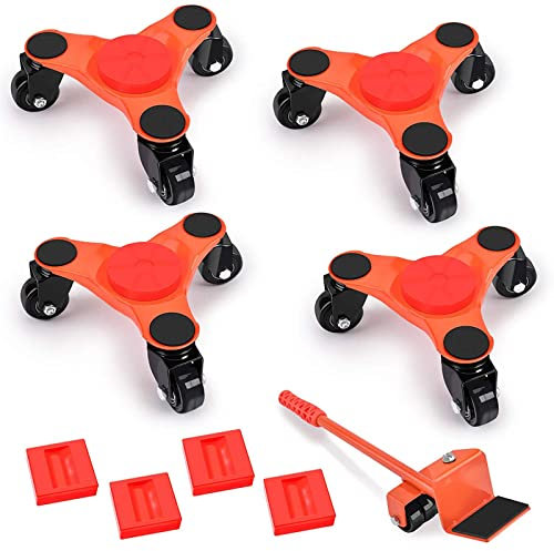 LTLWSH Möbel Transportroller Set 9-teilig 4 Möbelroller & 1 Lastenheber & 4 Hebevorrichtung, 200kg Tragfähigkeit, Umzugshelfer für schwere Möbeln