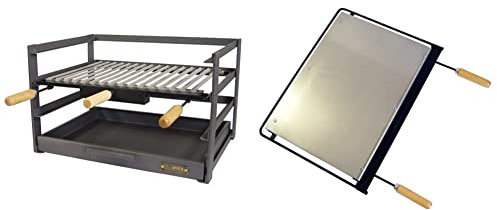 Imex El Zorro Cajón Barbacoa con Parrilla, Negro, 57x41x35 cm + Imex El Zorro 71610 - Plancha para barbacoa, hierro, Gris