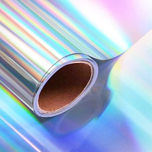 ZJTAPE Holografische Vinylfolie Plotter Selbstklebend - Opalweiß Permanente Vinylfolie - 30,5 x 153 cm, Holografisches Spektrum, Glänzend Silberfarben, Für mit Kamee und Ausstechern für Dekoration.