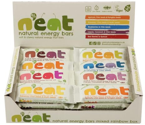 N'eat Natural Energy Bars - Healthy Snack for Adults and Kids - Palm Oil Free Low Calorie Snacks - Vegan Snacks and Fruit Bar Bursting with Natural Energy - 16x45g Fruit Bars - Rainbow Selection Box