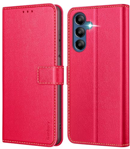 Ganbary Handyhülle für Samsung Galaxy A15 / A15 5G Hülle, Premium Leder Klapphülle [Kartenschlitzen] [Magnetverschluss] [Standfunktion] kompatibel mit Galaxy A15 Schutzhülle, Rot