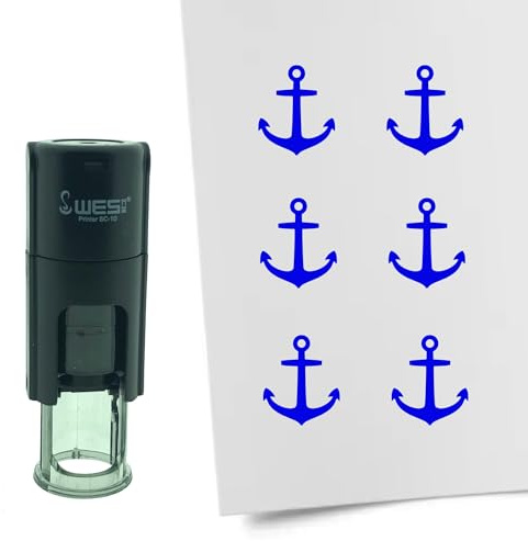 CombiCraft Sello Sello ancla 10mm redondo - Tinta azul - Tampón interno recargable - Para marcar papeles con diferentes dibujos para soluciones creativas