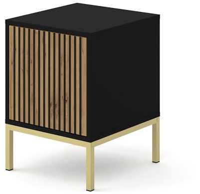 Homlando Mesita de noche Ravenna F 41 x 40 cm – Mesa universal – Contenedor de oficina – Muebles para dormitorio oficina – Negro mate/roble artesano – Frentes fresados
