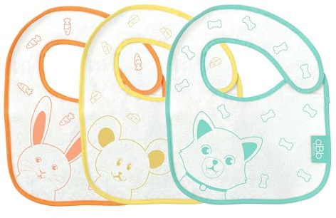 dBb Remond Lot de 3 Bavoirs Bébé Naissance, Coton Absorbant Doublé de Plastique