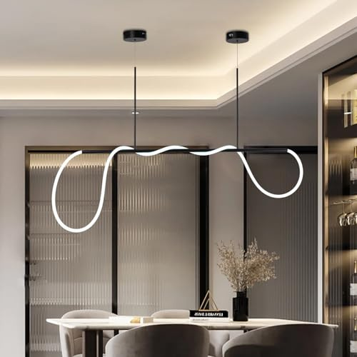 SITAFU Lámpara de araña LED en forma de onda, Elegancia moderna, Lámpara colgante LED en espiral, Lámpara colgante de techo ajustable moderna, Negro, 47.2 pulgadas, Iluminación de isla de cocina