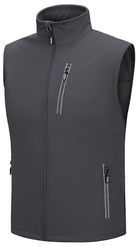 Outdoor Ventures Mens Waterproof Softshell Gilets Lightweight Outerwear | Breathable Mesh Lining Cycling Gilet Windproof Reflective Running Vests with 6 Pockets, for Hiking, Golf, Travel, Fishing