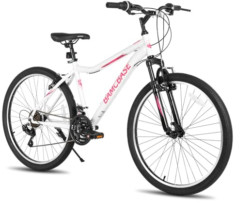 Hiland BAMCBASE 26 inch Mountain Bike, Adult MTB with Dual V Brakes, 21 Speed Mountain Bike for Men Women with Suspension Fork, White