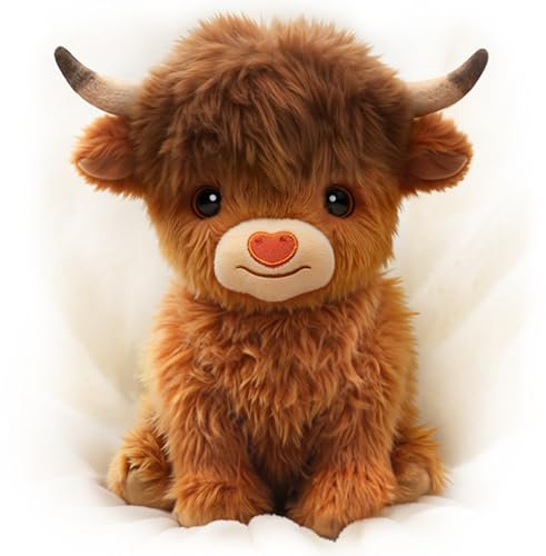 Mewaii Weighted Highland Cow Plush with Heat Pad, Microwave Heat Pad 50mins Lasting Warmth Cow Stuffed Animals for Stress Relief, Highland Cow Gifts for Women Girls-9inch